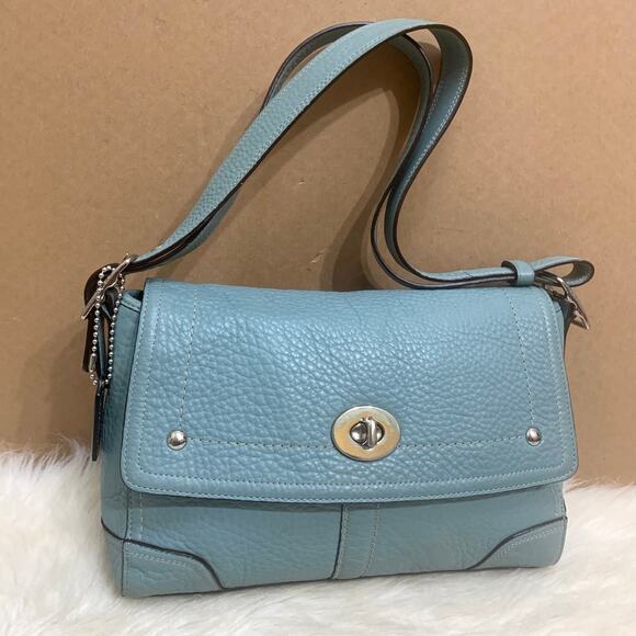 COACH HAMILTON Robins Egg Blue Leather Convertible Turn Lock Flap XBody F13957 - Picture 6 of 16